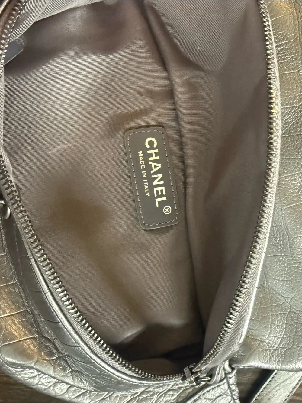CHANEL Metallic Silver Quilted Crossbody Bag